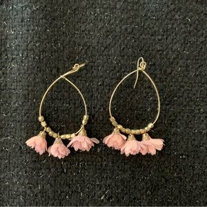 Elegant Gold and Pink Floral Hoop Earrings
